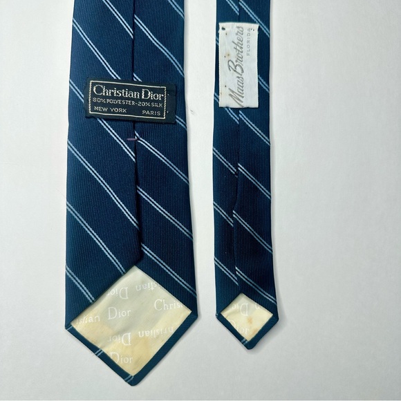 Vintage DIOR Embroidered Navy Blue Striped Classic Tie, 3” - Picture 4 of 6